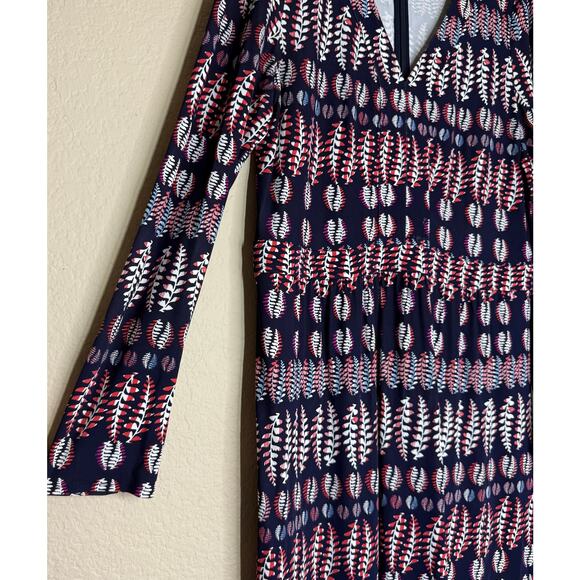 Tory Burch Printed Long Sleeve Dress Navy Multicolor Size XL V-Neck Boho Shift - Picture 11 of 14